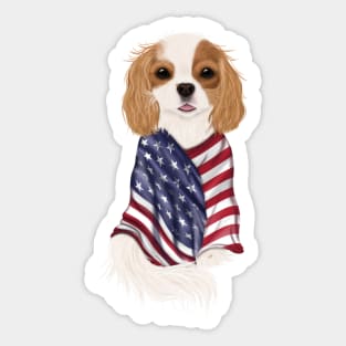 USA American Flag, Blenheim Cavalier King Charles Spaniel Sticker